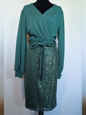 Grace Karin Emerald Green Sequin Midi Dress